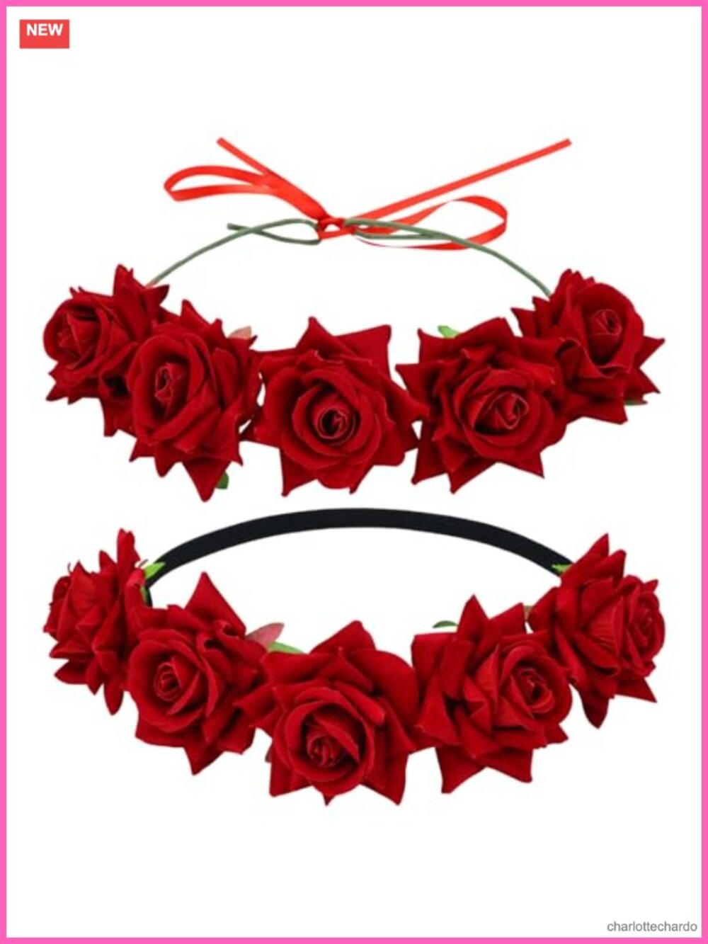 2 Piece Fabric Rose Flower Headbands with Adjustable Ribbon & Elastic